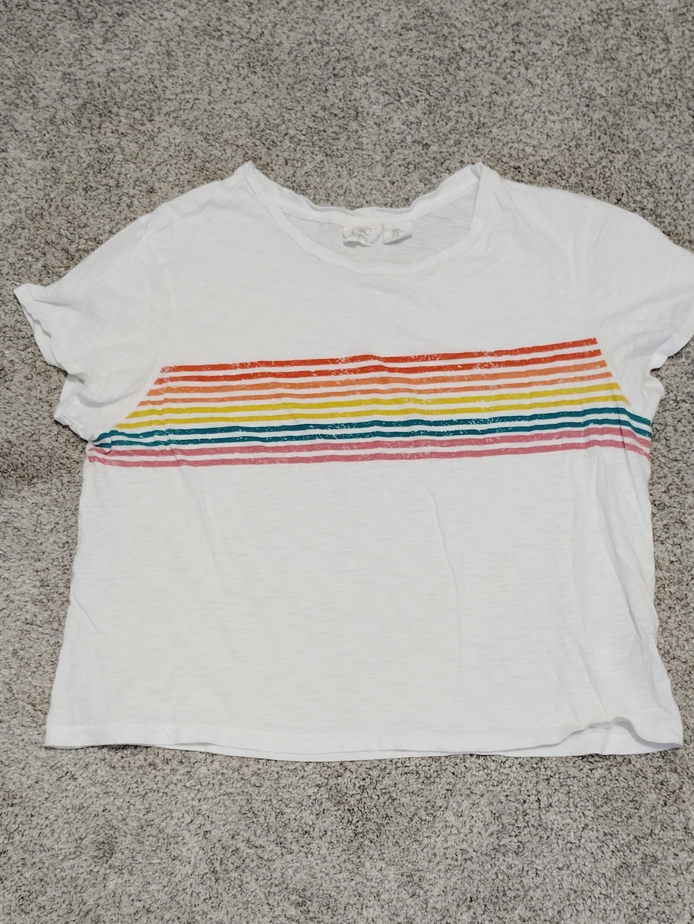 C&C California White Tee with Rainbow Stripe Chest